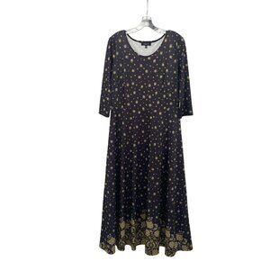 LBISSE Womens Maxi A-Line Dress 3/4 Sleeve Gray/Multi Print Size XL